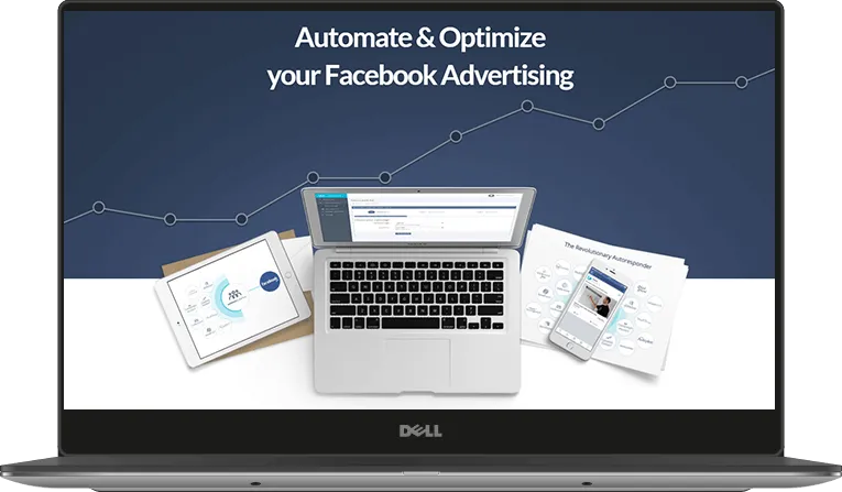 The Connectio marketing hero, 'Automate & Optimize your Facebook Advertising', with a laptop, tablet and phone mockup of the product