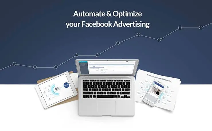 The Connectio marketing hero, 'Automate & Optimize your Facebook Advertising', with a laptop, tablet and phone mockup of the product